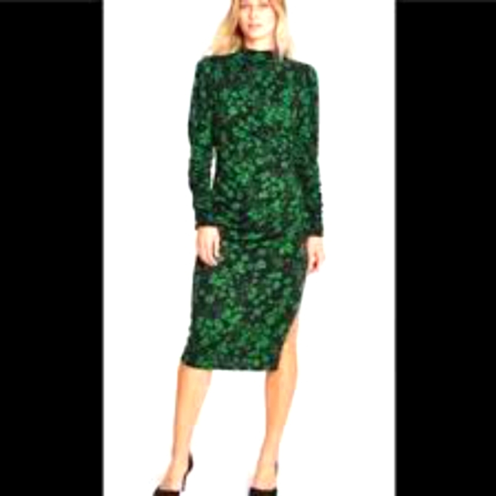 NWOT / WHO WHAT WEAR black & green floral print midi dress